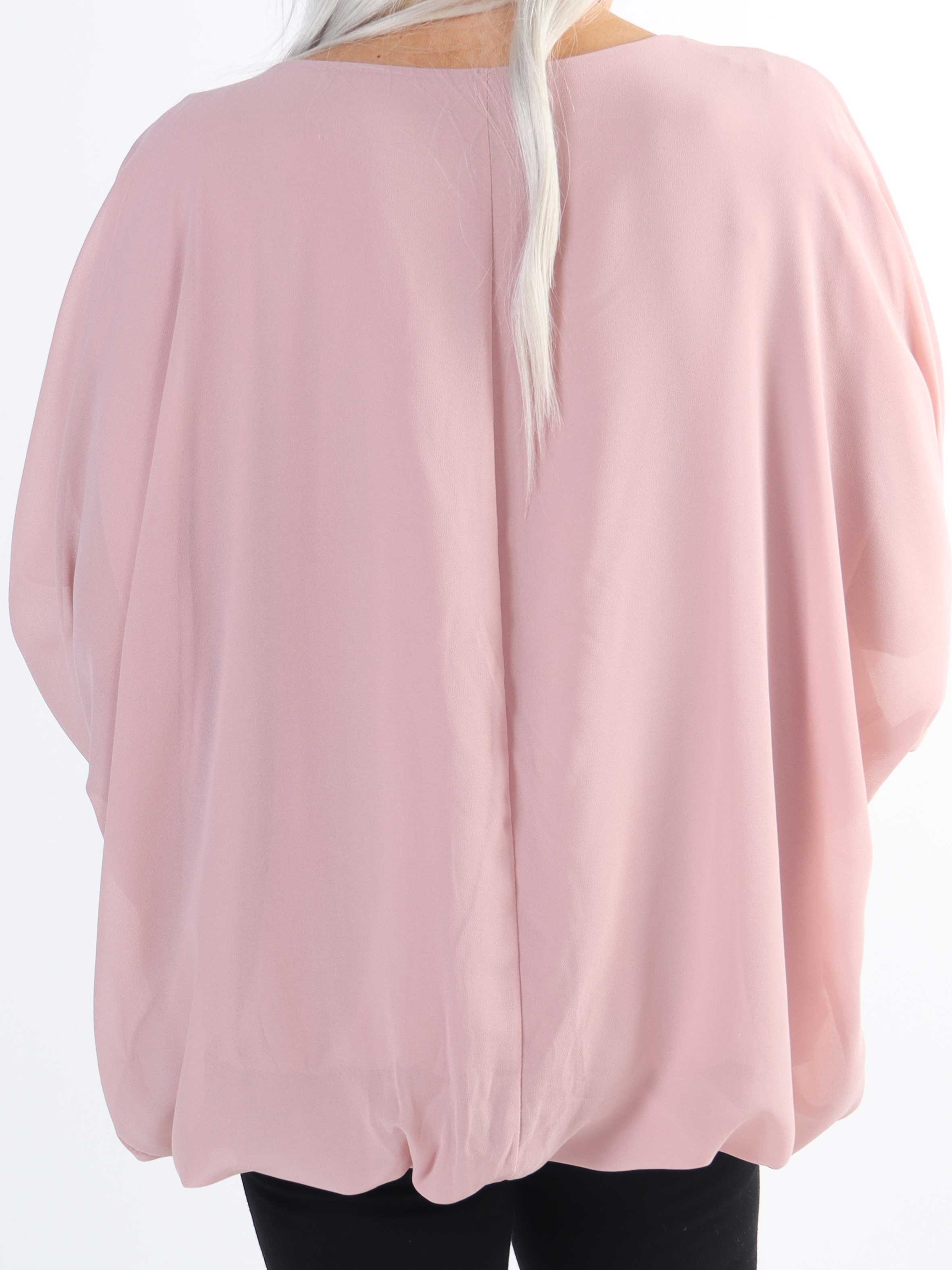 Destiny Plain - Plus size bluse i chiffon med flagermusærmer